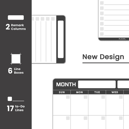 ALEZEL Magnetic Dry Erase Refrigerator Calendar, Monthly Planner Whiteboard | Includes Vertical Fridge Calendar Whiteboard & 2 List White Boards, 4 Markers + Eraser, Colorful
