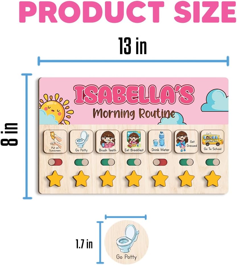Wooden Daily Routine for Kids, Chore Chart for Toddler, Daily Responsibilities for Kids, Visual Schedule, Morning Bedtime Routine for Girls