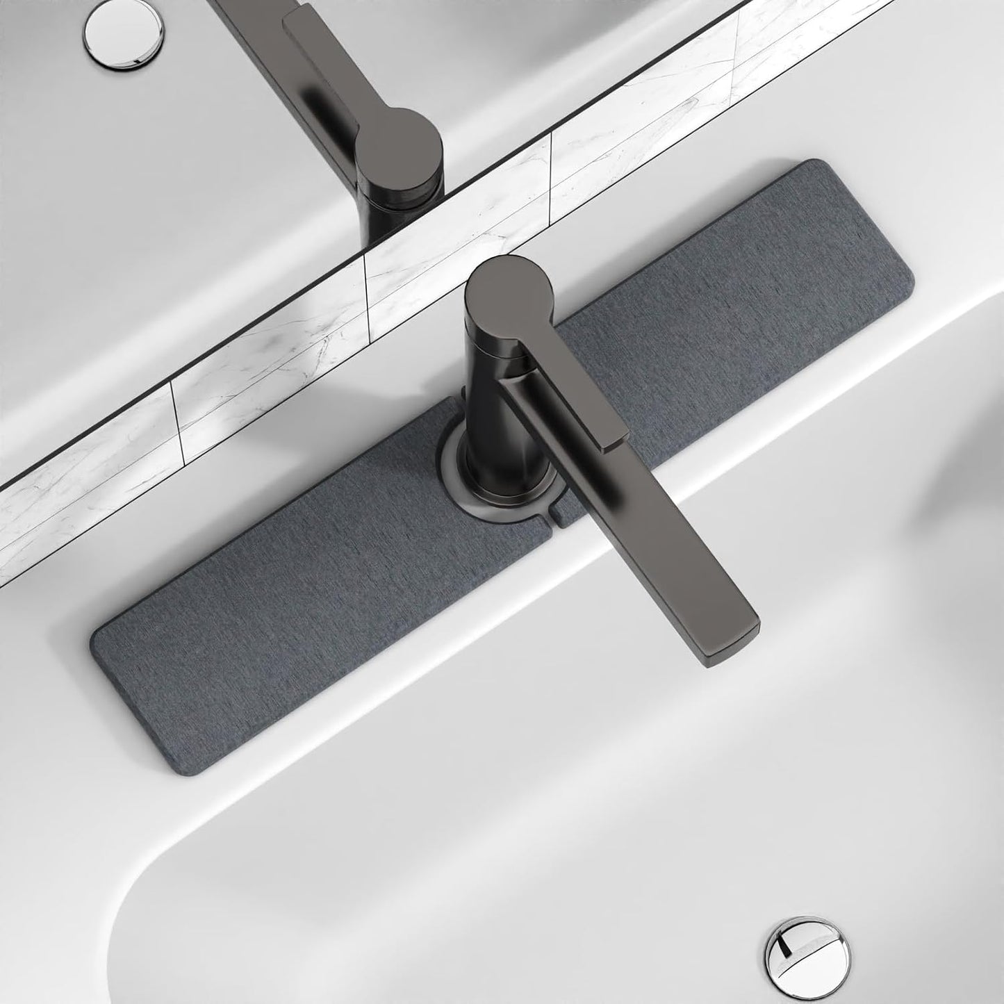 Premium Stone Faucet Mat for Kitchen Sink, 30" x 4" White | Quick Drying & Water Absorbent, Sink Splash Guard Tray for Prevents Moisture Buildup