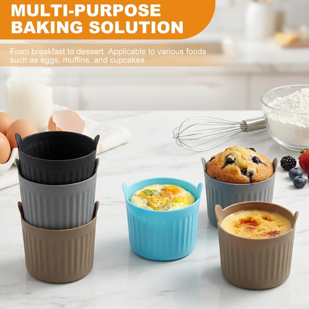 8 Pcs Air Fryer Baking Ramekins, Reusable Silicone Muffin Cups, Non-Stick Egg Bite Mold Baking Cups Air Fryer Accessories for Eggs, Muffins, Cupcakes, Puddings, Tarts, Custards(COLOR:Multi)