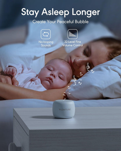 FLOWTUNE Sound Machine White Noise Machine for Baby Adults, 18 Non-looping Sounds, Timer, Memory Function, Portable Sleep Sound Therapy Gift (White)