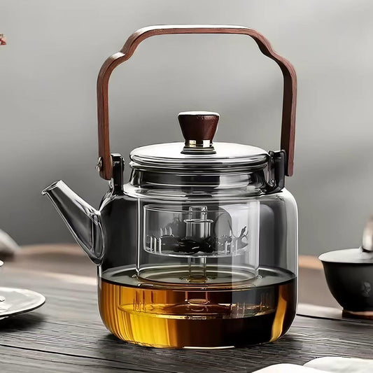 Tea Pot with Infuser for Loose Leaf Tea, Glass Teapot Stovetop, Heat Resistant Borosilicate Tea Kettle, Clear, 34oz/1000ml Capacity, Tea Strainer
