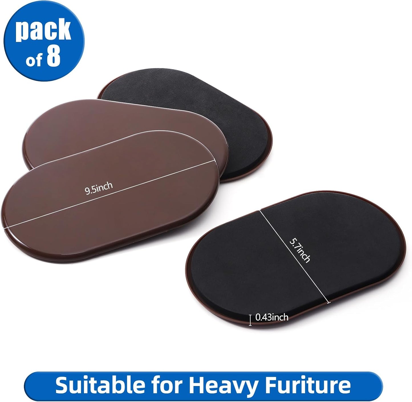 8 Pack Furniture Sliders, 9-1/2" x 5-3/4" Large Furniture Sliders for Carpeted Floors, Reusable Moving Pads Sliders for Heavy Furniture - Effortless Moving and Surface Protection