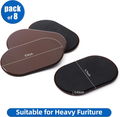 8 Pack Furniture Sliders, 9-1/2" x 5-3/4" Large Furniture Sliders for Carpeted Floors, Reusable Moving Pads Sliders for Heavy Furniture - Effortless Moving and Surface Protection