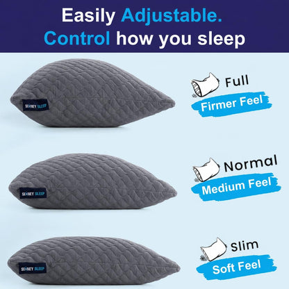 Sidney Sleep Adjustable Curved Pillows for Neck and Shoulder Support with Extra Shredded Fill - Cervical Contour Pillow for Side and Back Sleepers - Queen Size 19" x 29" CertiPUR-US Certified (White)