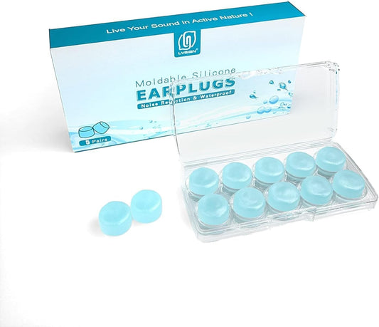 LYSIAN Moldable Silicone Ear Plugs for Sleep and Swim, 5 Pairs, Blue
