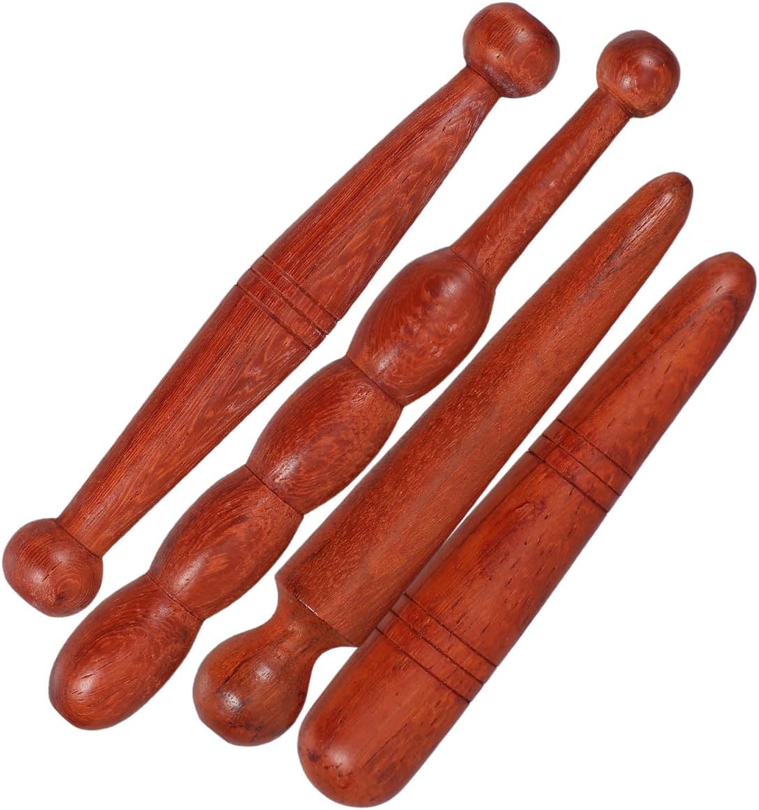 LALAFINA 4pcs Wood Foot Massage Stick Travel Manual Acupressure Pen Thai Reflexology Tools for Face Neck Back Waist Massager Trigger Points
