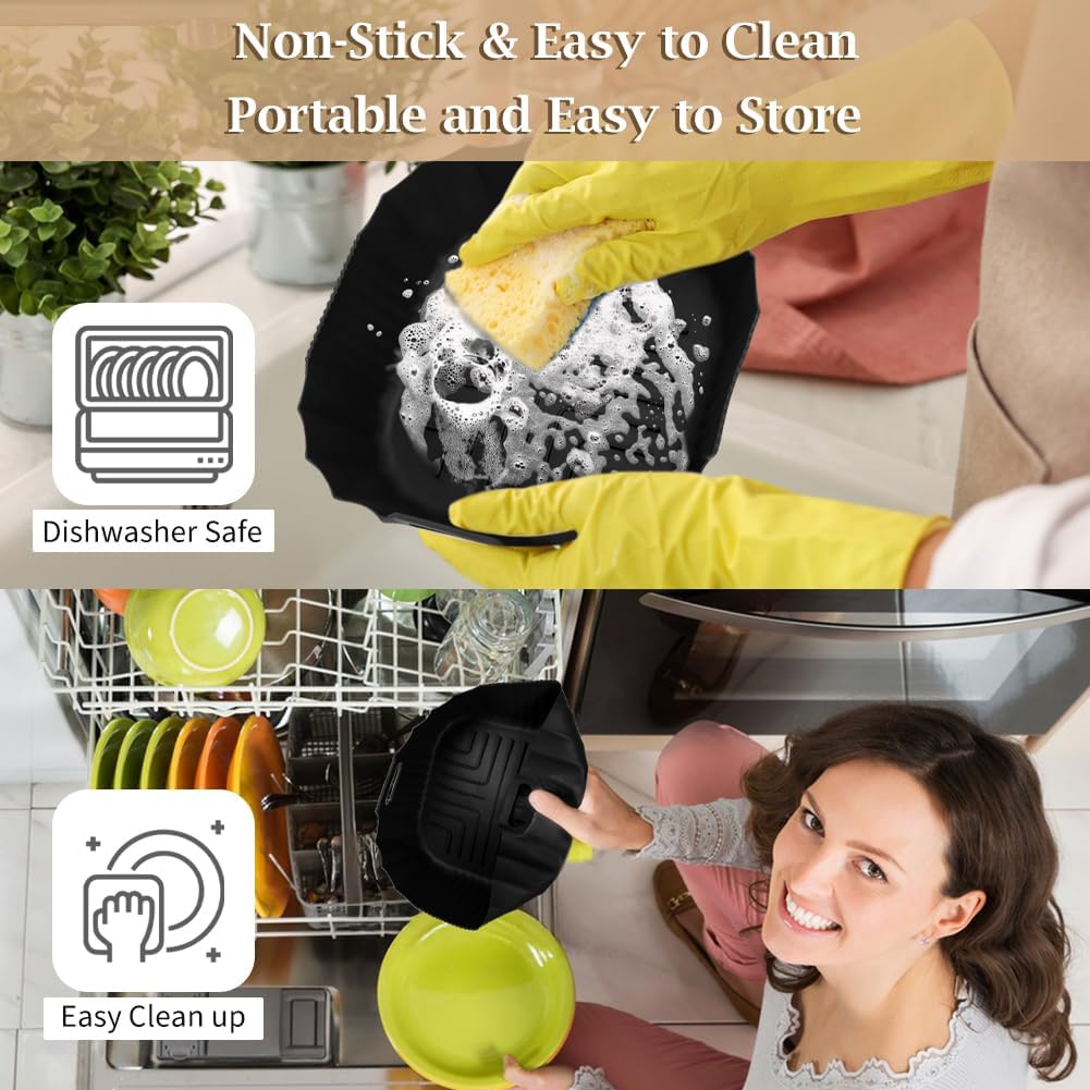 YQL 2PCS Silicone Air Fryer Liners for Ninja Crispi FN101 Air Fryer, Non-Stick Reusable Accessories Basket for Portable Glass Air Fryer, Big Liner for 4 QT Container & Small Liner for 6 Cups Container