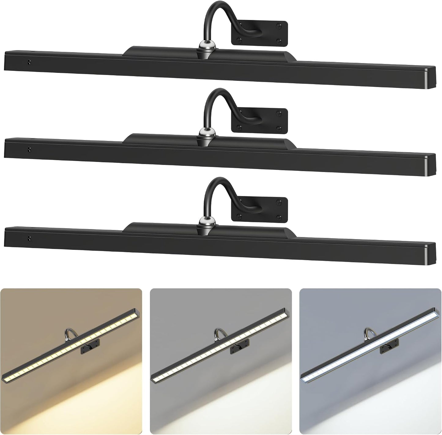 Picture Light for Wall, 12" Rechargeable Wireless Battery Operated Painting Lighting, Dimmable LED with Remote 3CCT for Wall Art Gallery Display (Black)