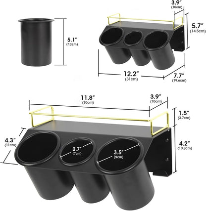 J JACKCUBE DESIGN Hair Dryer Holder Wall Mount Bathroom Vanity Hair Styling Care Tool Accessories 3 Cups Storage Organizer Caddy with Shelf Steel Black Gold- MK1002A (Black)
