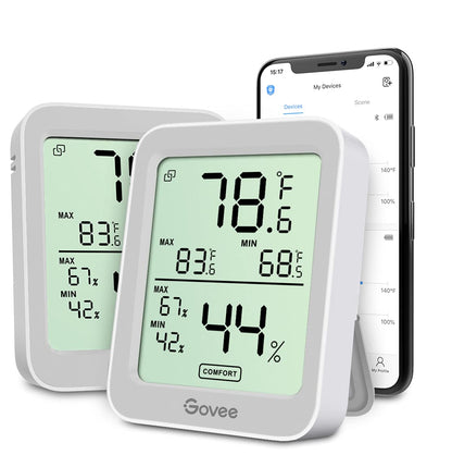 Govee Indoor Hygrometer Thermometer H5075 with Bluetooth App Control | Room Temperature Humidity Meter, 164ft Remote Monitor, Smart Alerts, 2 Years Data Storage Export, for Bedroom Wine Cellar