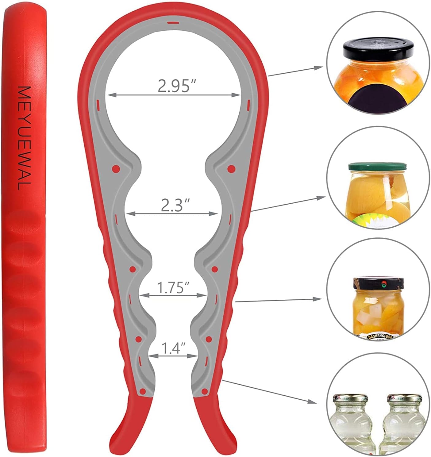 Jar Opener Bottle Opener for Weak Hands, 5 in 1 Multi Function Can Opener Bottle Opener Kit with Silicone Handle Easy to Use for Children, Elderly and Arthritis Sufferers (New red)
