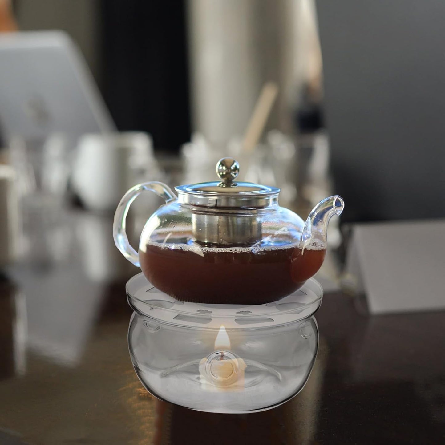 Round Glass Teapot Warmer Base with Multiple Ventilation for Heat Dissipation Practical Tea Stove and Food Heater Accessory White Insulation Stand for Teapot Heating