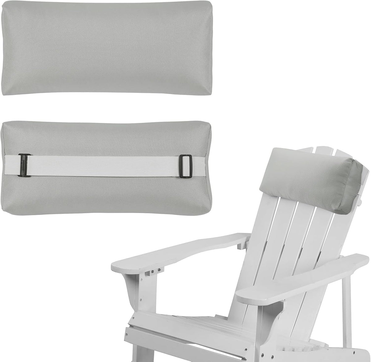 Chaise Lounge Head Pillow, 2 Pack Outdoor Patio Pillows with Adjustable Strap, Lounge Head Resting Pillow for Recliner Beach Pool Lounger Office Chair，Water Resistant Gray
