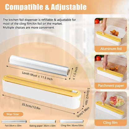Magnetic Plastic Wrap Dispenser with Cutter Fits 12" Rolls | Reusable Foil Wrap Organizer for Drawer Countertops, Cling Wrap with Slide Cutter For Aluminum Foil, Tin Foil, Baking Paper