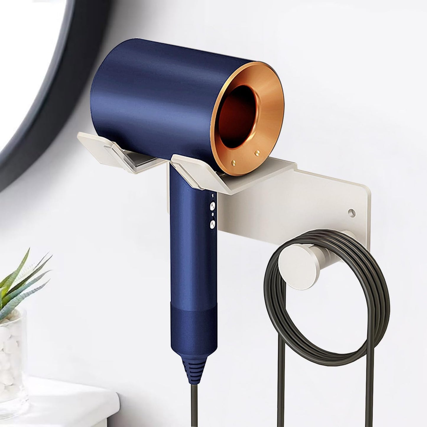 Hair Dryer Holder Wall Mounted, Stainless Steel Blow Dryer Holder for Bathroom, Hair Dryer and Straightener Holder Adhesive or Drilling, Hair Tool Organizer for Salon Barber Shops Banjekt