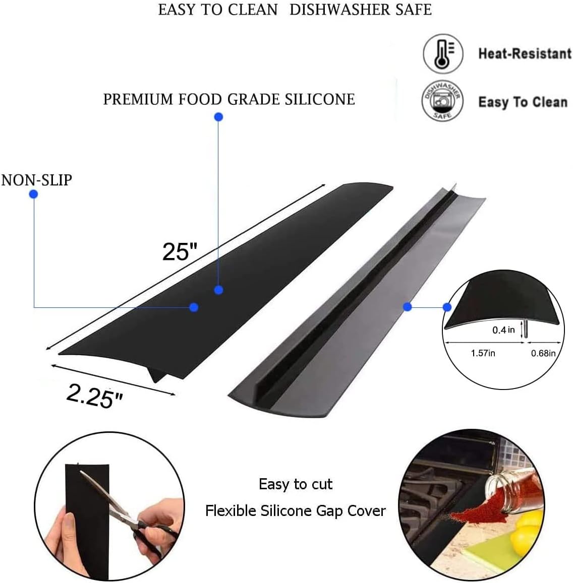 Silicone Gap Covers, (2 PCS) Silicone Stove Gap(21 Inches, Semi Clear) | Filler Stopper Kitchen Stove Gap Covers - Flexible Stoves Counter Gap Cover, Food Grade