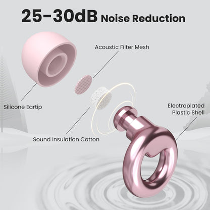 JUSTRVN Ear Plugs for Sleeping,2 Pairs of Stylish Reusable Noise Reduction Earplugs with 8 Pairs Tips & case,Hearing Protection Earplugs for Concert,Travel,Work,Live Events - 25dB-30dB