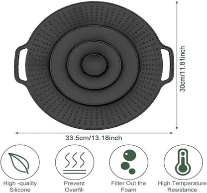 Universal 30cm Silicone Pot Lid - Reusable Spill Stopper For Pans And Pots(Black)
