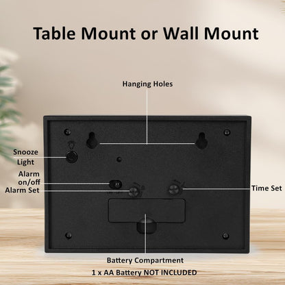 Silent No Ticking Analog Alarm Clock,Crescendo Alarm,Snooze with Light,Tablemount Wall Mount for Desk Bedside,Black