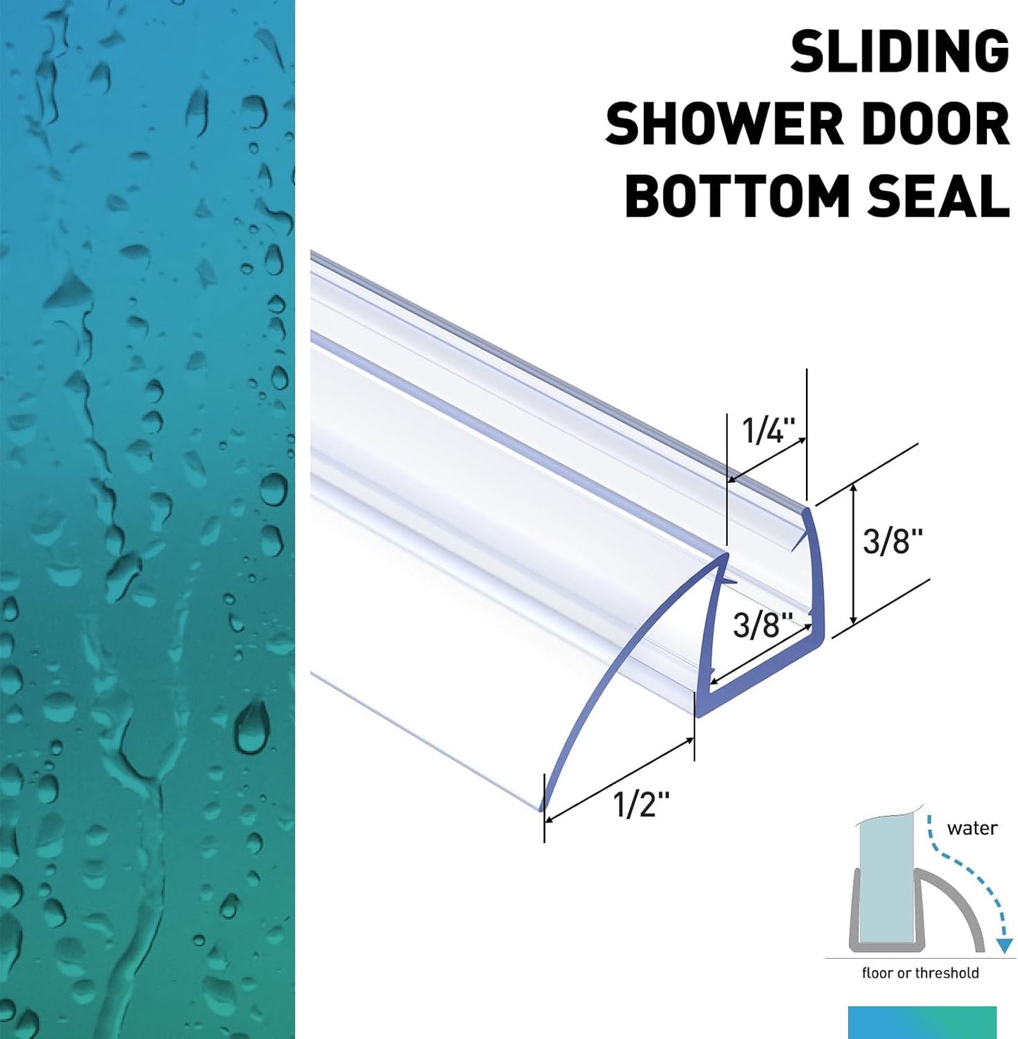 Sliding Shower Door Bottom Seal, 2 PCS 3/8" x 36" | Polycarbonate Door Sweep for 3/8 Inch Glass, Frameless Glass Shower Door Seal Strip Stop Leaks and Create a Water Barrier