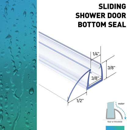 Sliding Shower Door Bottom Seal, 2 PCS 3/8" x 36" | Polycarbonate Door Sweep for 3/8 Inch Glass, Frameless Glass Shower Door Seal Strip Stop Leaks and Create a Water Barrier