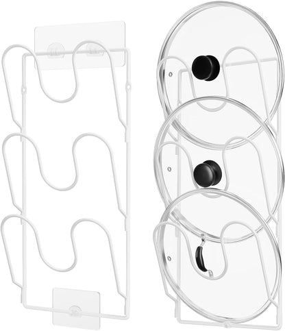 Pot Lid Organizer Rack for Cabinet Door, 2 Pack Pot Lid Holder White | 6-Tier Lid Racks for Cabinet Door/Wall, No Drilling Adhesive Mount, Rustproof, Fits Pot Pan Lid, Cutting Board & Cookie Sheet