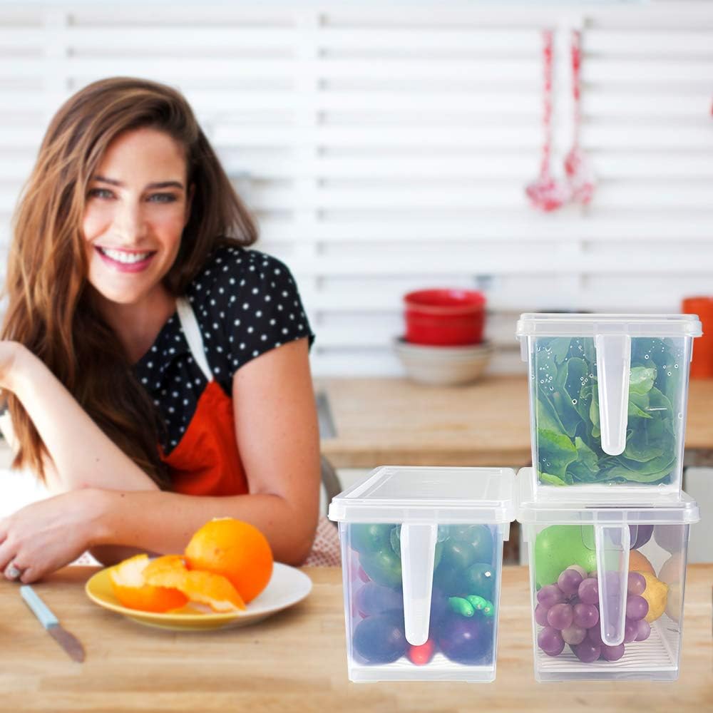 SILIVO Fruit Storage Containers for Fridge (3 Pack) - 1.5L Produce Saver Containers for Refrigerator with Removable Drain Tray Keep Fresh for Produce, Bacon, Fruits and Vegetables