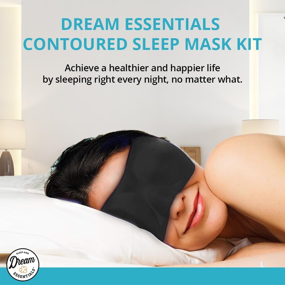 Dream Essentials Sweet Dreams Contoured Sleep Mask Kit, Royal Blue Eye Mask for Sleeping with Travel Pouch, Earplugs, Lash Space, Quick Release Strap, Light Blocking Travel Accessories Gift Set | Royal Blue contoured sleep mask kit with pouch, earplugs,