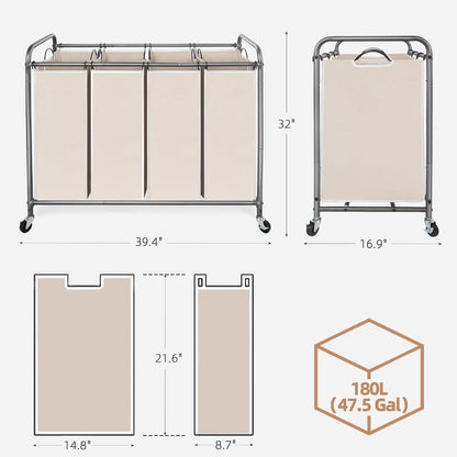 STORAGE MANIAC 3 Section Laundry Sorter, 35.6 Gal (135 L) Laundry Hamper Cart with Heavy Duty Rolling Lockable Wheels and Removable Bags, Clothes Organizer Basket Separator Hamper, Gray