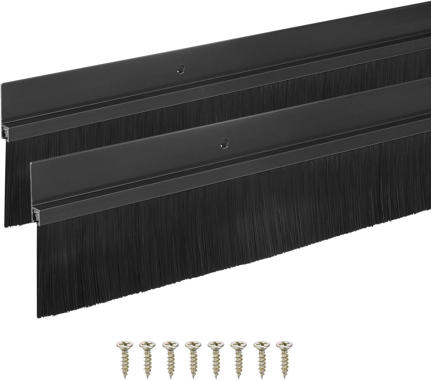 M METERXITY 2Pack Door Sweep - 39" Door Bottom Brush Heavy Duty Seal Draft Stopper Aluminum Base with 20mm Brush, Adhesive/Screw Installation for Interior/Exterior/Garage/Sliding Doors, Black
