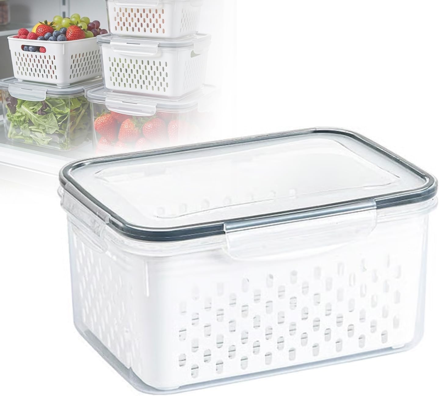 Food Storage Containers for Fridge with Removable Colander,Leakproof Food Storage Containers,Dishwasher Safe Produce Saver, Keep Berry Fruit Fresh Longer (850ml*1)