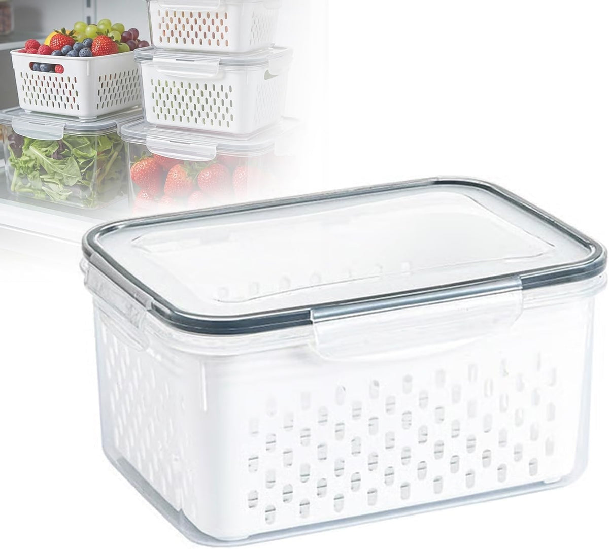 Food Storage Containers for Fridge with Removable Colander,Leakproof Food Storage Containers,Dishwasher Safe Produce Saver, Keep Berry Fruit Fresh Longer (850ml*1)