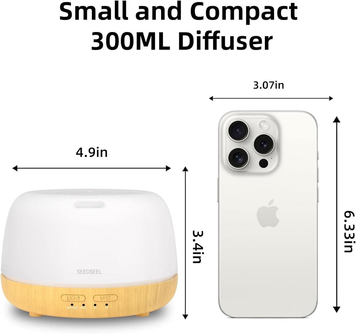 SEEDSEEL 300ML Essential Oil Diffuser with 7-Color LED Lights and Remote Control, Modern Minimalist Design, High-Efficiency Ultrasonic Mist Aromatherapy Diffuser for Home