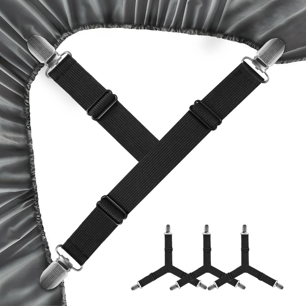 FGY Bed Sheet Straps Adjustable Elastic Fasteners with Metal Clips for Tablecloth Bedding