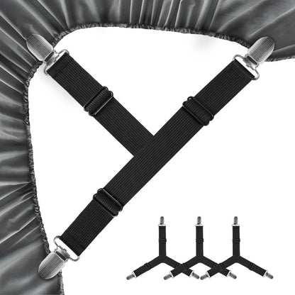 FGY Bed Sheet Straps Adjustable Elastic Fasteners with Metal Clips for Tablecloth Bedding