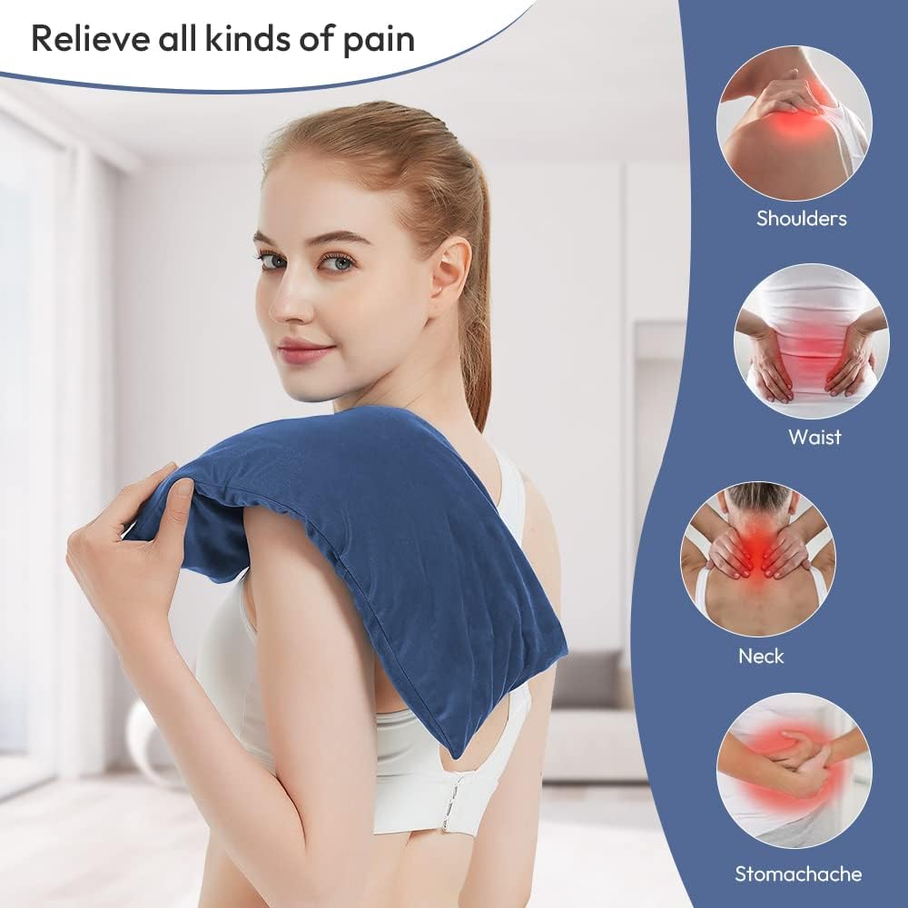 Microwave Heating Pad 6 x 12 Small Heating Pad Microwave, Microwave Bean Bag Heating Pad for Neck and Shoulders, Moist Heat Pack Pillow Warm Compress for Knee, Muscles, Joints, Wrist (Dark Blue)