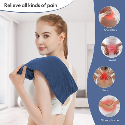 Microwave Heating Pad 6 x 12 Small Heating Pad Microwave, Microwave Bean Bag Heating Pad for Neck and Shoulders, Moist Heat Pack Pillow Warm Compress for Knee, Muscles, Joints, Wrist (Dark Blue)