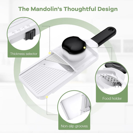 Ibergrif Handheld Mandoline Slicer for Kitchen, Adjustable Vegetable Slicer, Stainless Steel Blades, Safety Hand Guard, Safety Lock, Perfect for Potato Onion Tomato & Cucumber Slicer for Salad