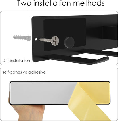 Hair Dryer & Flat Iron Holder Wall Mount, Self Adhesive, Black | No-Drill Hair Tool Organizer for Bathroom Makeup Vanity Cabinet Door