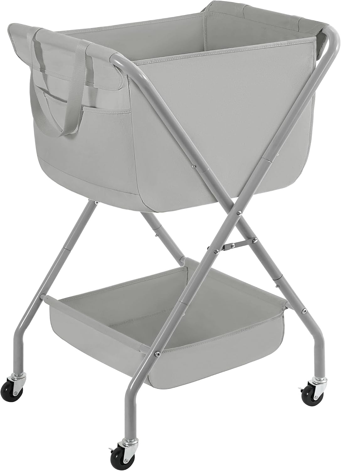 STORAGE MANIAC Collapsible Laundry Cart with Wheels 35.6"H Removable Canvas Bag Rolling Laundry Hamper Clothes Basket with Wheels, Sturdy Steel Frame Folding for Small Narrow Space Easy Storage, Beige