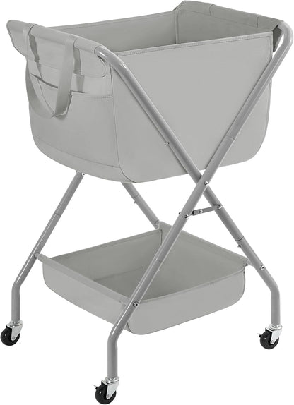 STORAGE MANIAC Collapsible Laundry Cart with Wheels 35.6"H Removable Canvas Bag Rolling Laundry Hamper Clothes Basket with Wheels, Sturdy Steel Frame Folding for Small Narrow Space Easy Storage, Beige