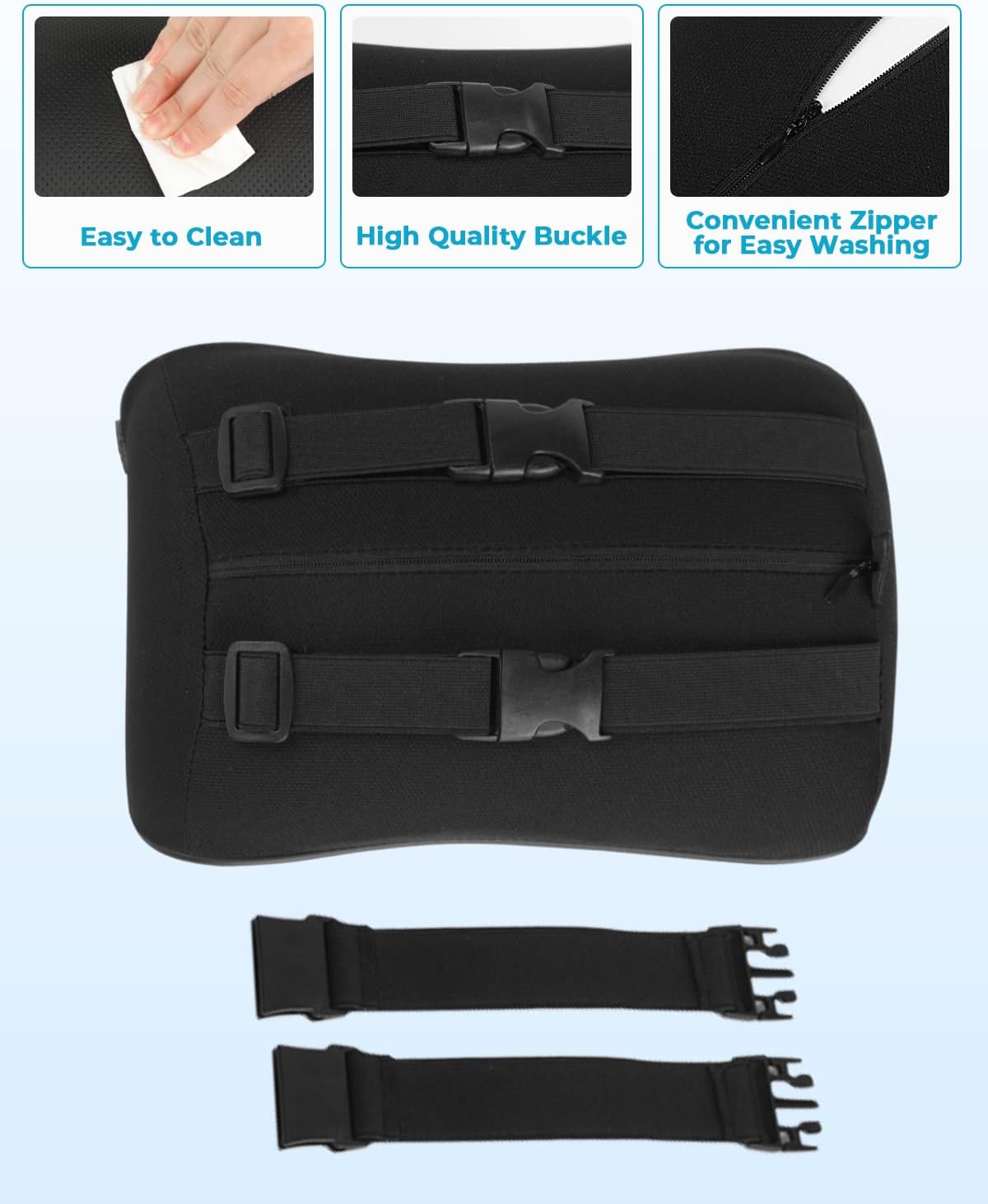 Aukee Car Headrest Pillow Memory Foam Car Neck Pillow with Adjustable Strap Soft Leather Headrest for Driving Home Office Black (1PC)