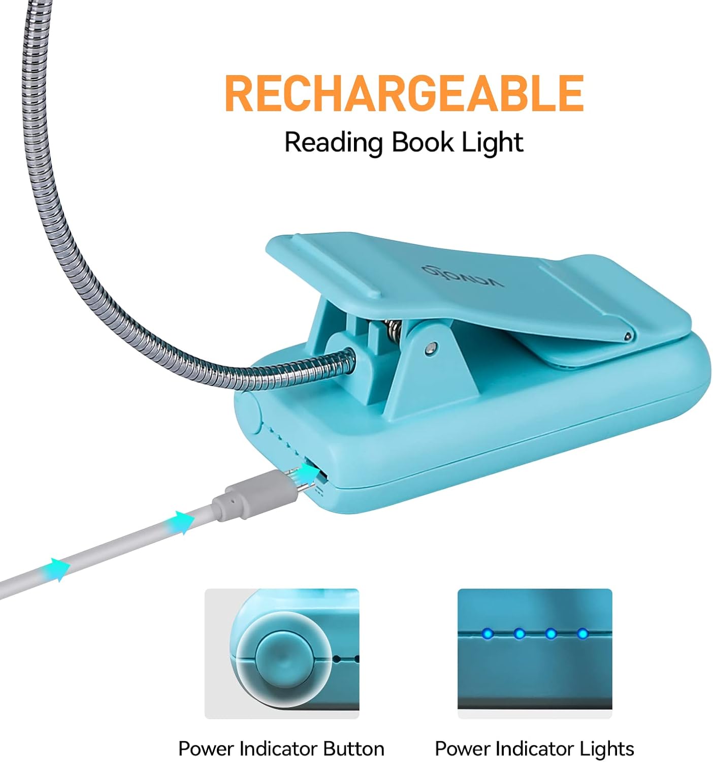 VAVOFO Rechargeable Book Light, Blue Light Blocking, Amber 1600K Clip On Reading Light, Eye Care 7 LEDs Kids Book Light for Reading in Bed with Power Indicator for Bookworms (Neon Orange)