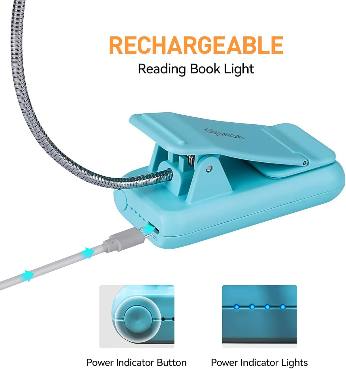 VAVOFO Rechargeable Book Light, Blue Light Blocking, Amber 1600K Clip On Reading Light, Eye Care 7 LEDs Kids Book Light for Reading in Bed with Power Indicator for Bookworms (Neon Orange)