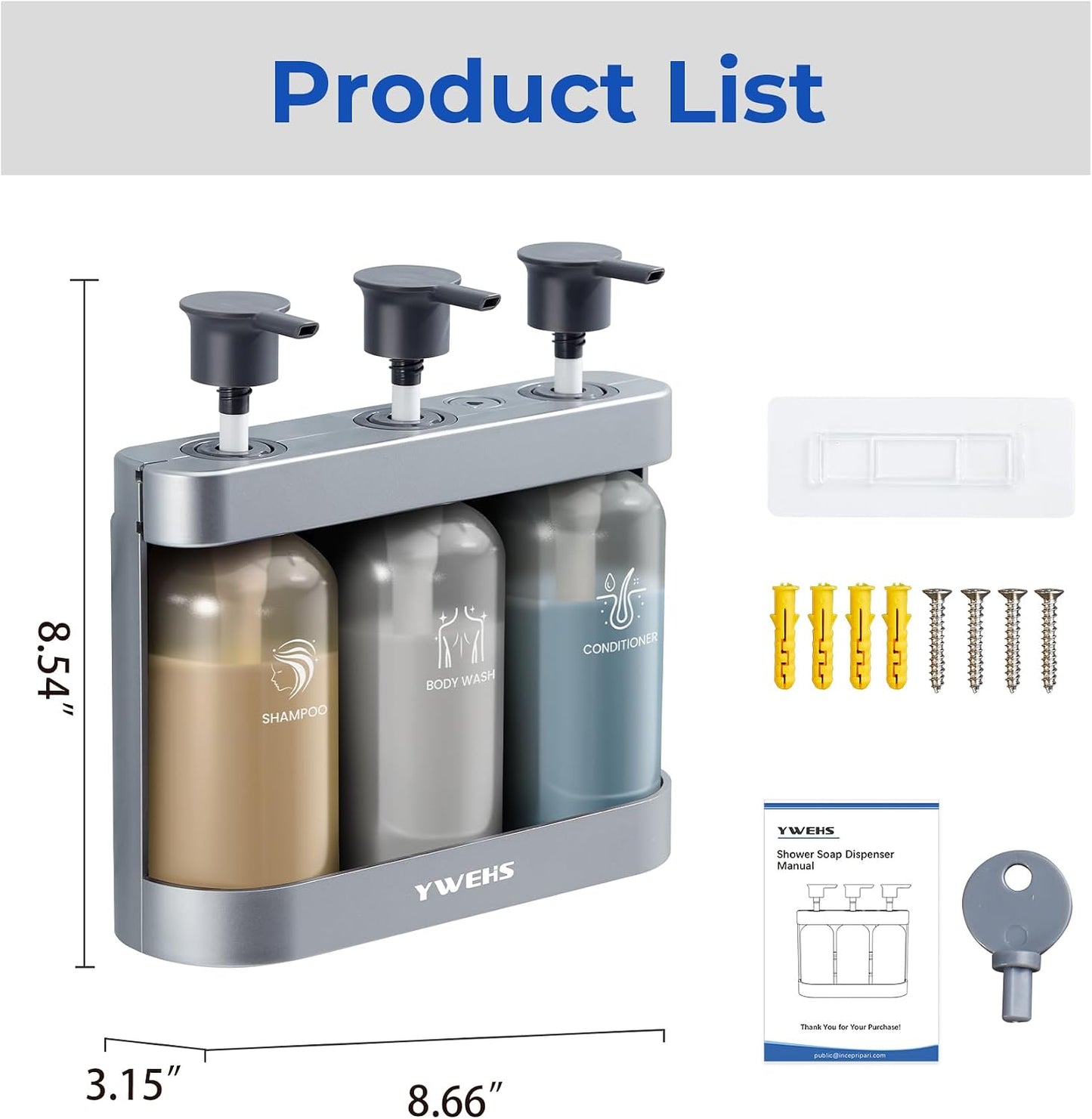 Shampoo and Conditioner Dispenser Shower Soap Dispenser 3 Chamber No Drill Shampoo Dispense for Shower Wall Mounted Shower Shampoo Dispenser 3 Chamber for Bathroom Hotel 3 * 13.37 fl.oz Black