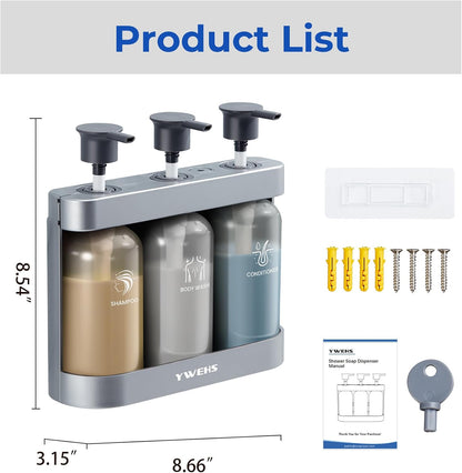 Shampoo and Conditioner Dispenser Shower Soap Dispenser 3 Chamber No Drill Shampoo Dispense for Shower Wall Mounted Shower Shampoo Dispenser 3 Chamber for Bathroom Hotel 3 * 13.37 fl.oz Black