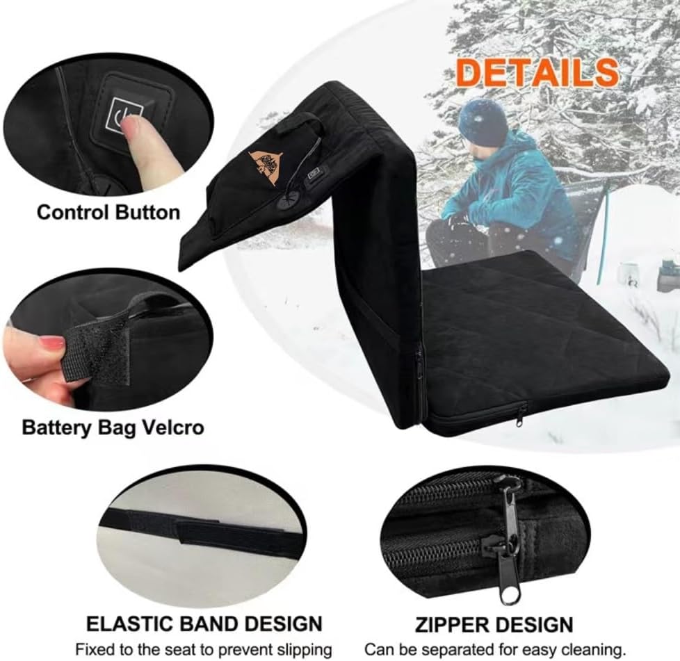 Heated Seat Cushion Foldable Memory Foam Heated Seat Pad with 3 Level Heating for Camping Fishing Office Chair Stadium Seats (Power Supply Not Included) (Artificial Suede)(L-Shape)
