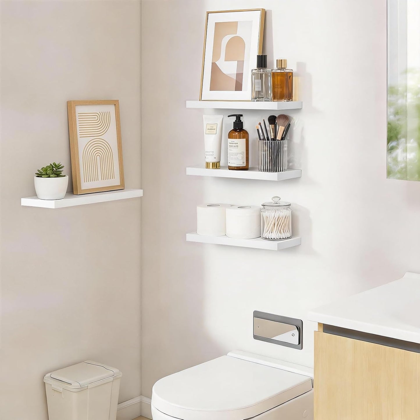 BAYKA Rustic Brown Floating Shelves 22.5in, Set of 2, Wall Mount Wood Shelf | Easy Install, 22lbs Max Load, Hidden Bracket, for Bathroom Bedroom Living Room or Kitchen, Hanging Shelf Book Decor Storage