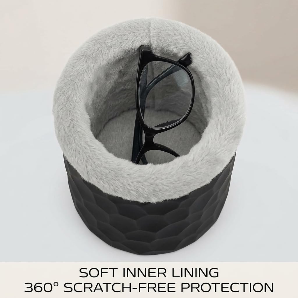Glasses Holder Nightstand with Soft Plush Lining – Stand Protective Upright Eyeglasses Case for , Bedside & Office Desk – Anti-Scratch Eyewear Storage Organizer for Spectacles & Readers - Black
